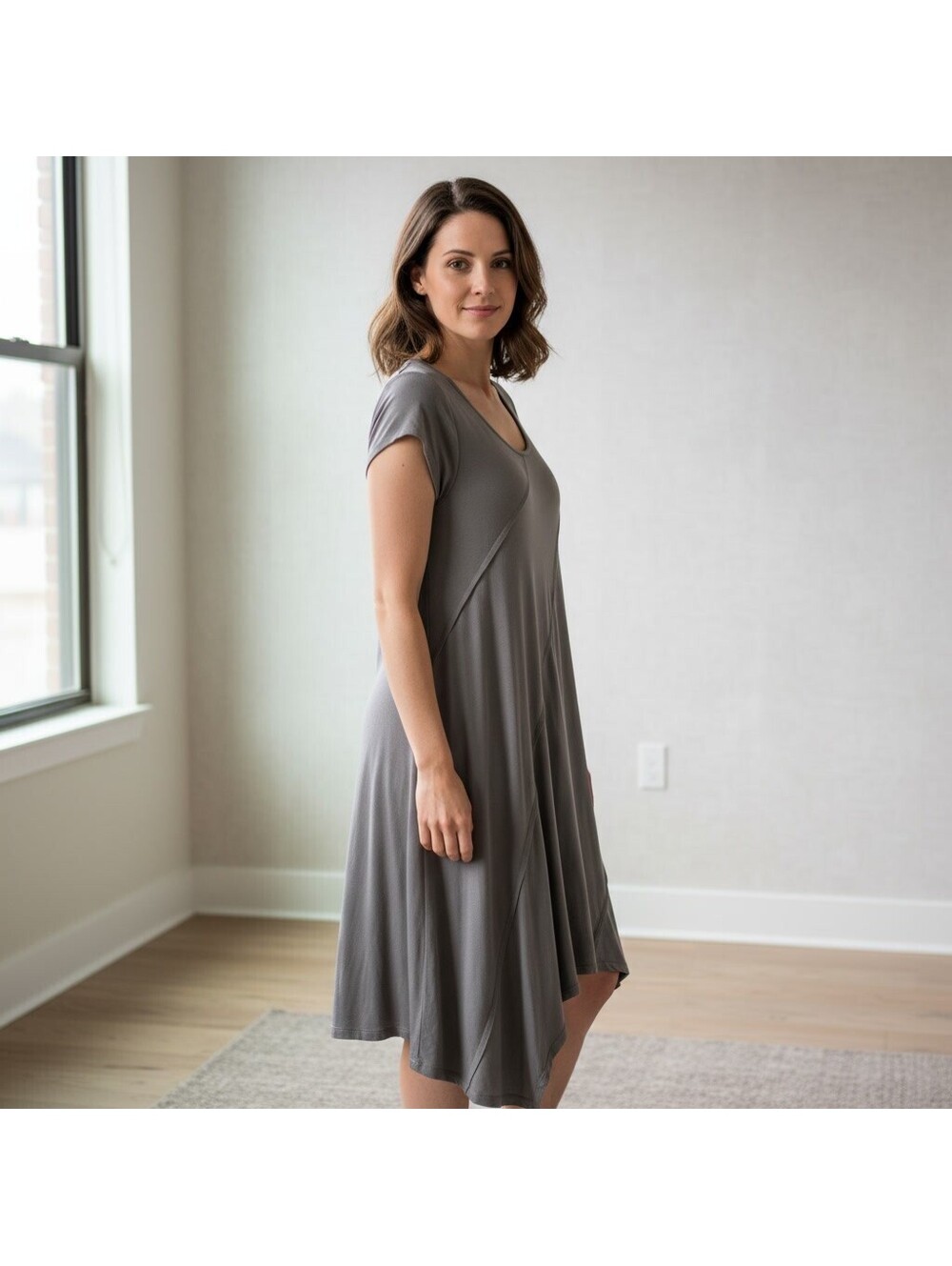 Cupio XL Taupe Sleeveless Casual Dress with Diagonal Seams